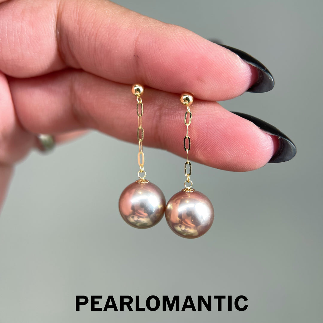 [Fine Jewelry] Rose Mirror 18K Gold Metallic Freshwater Pearl Chain Drop Earrings
