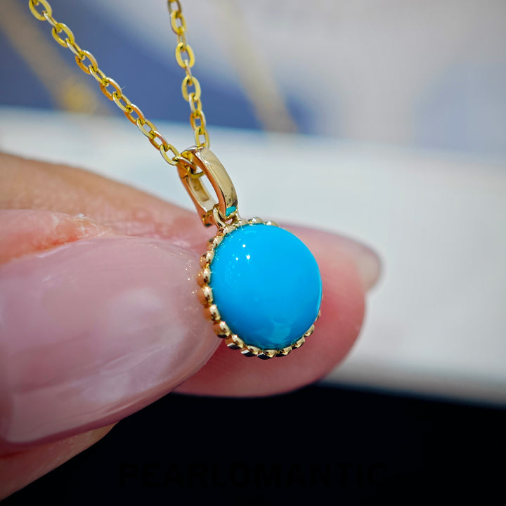 [618 Sale] 1.8ct American Turquoise Round Pendant w/ 18K Gold Clasp