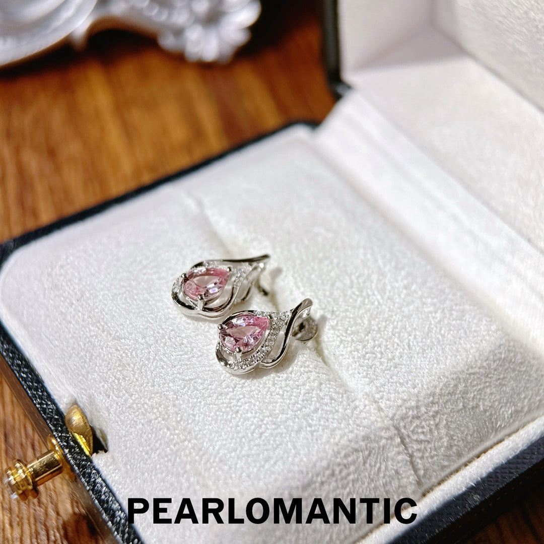 [618 Sale] Feather Design Pink Tourmaline Stud Earrings in S925 Silver