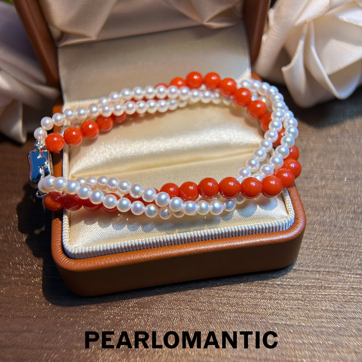 [Designer's Choice] Freshwater Pearl & Coral Retro Multi - Layer Bracelets
