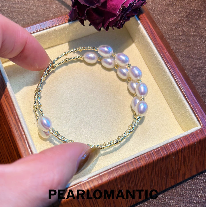 [Everyday Essentials] Freshwater Pearl Oval Shape Excellent Luster Adjustable Bracelets