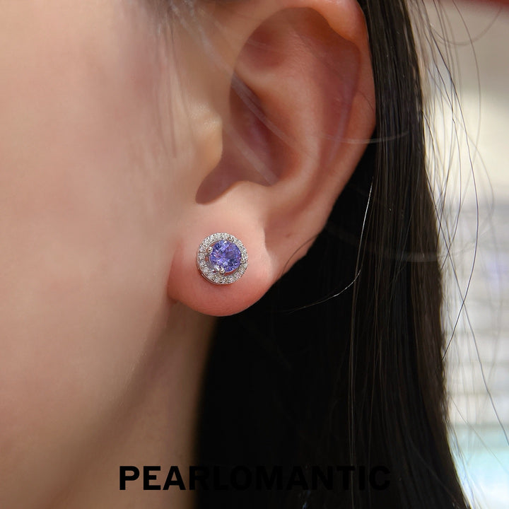 [618 Sale] 1.2ct Tanzanite Round Cut Classic Halo Stud Earrings
