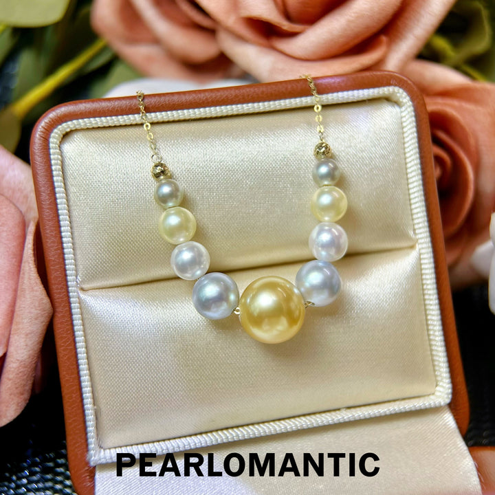 [Fine Jewelry] Akoya &amp; Golden South Sea Pearl Graduated Necklace w/ 18K Gold