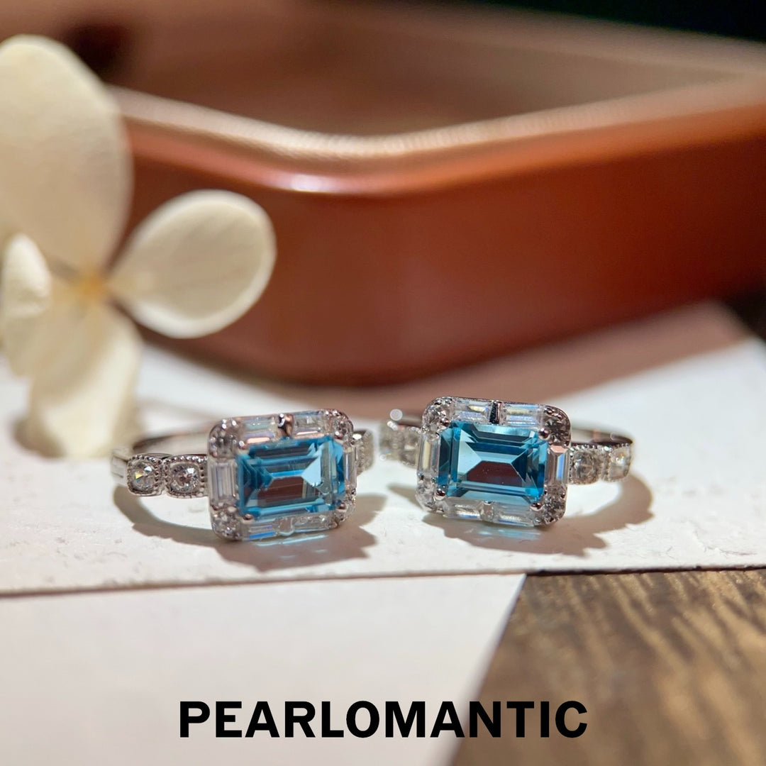 [Selección del diseñador] Pendientes de topacio azul talla esmeralda de 2.4 ct Swiss Sky con plata S925