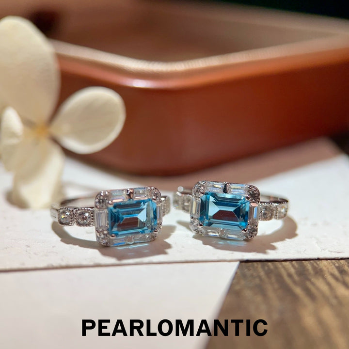 [Selección del diseñador] Pendientes de topacio azul talla esmeralda de 2.4 ct Swiss Sky con plata S925
