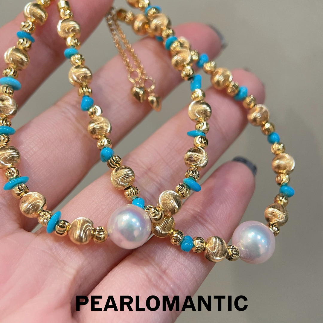 [Designer's Choice] Akoya Pearl & Turquoise & Cat Eye Luminous Trail Bracelet