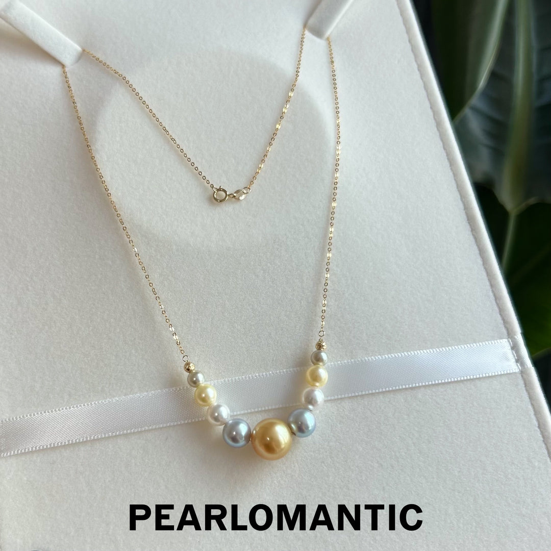 [Fine Jewelry] Akoya &amp; Golden South Sea Pearl Graduated Necklace w/ 18K Gold