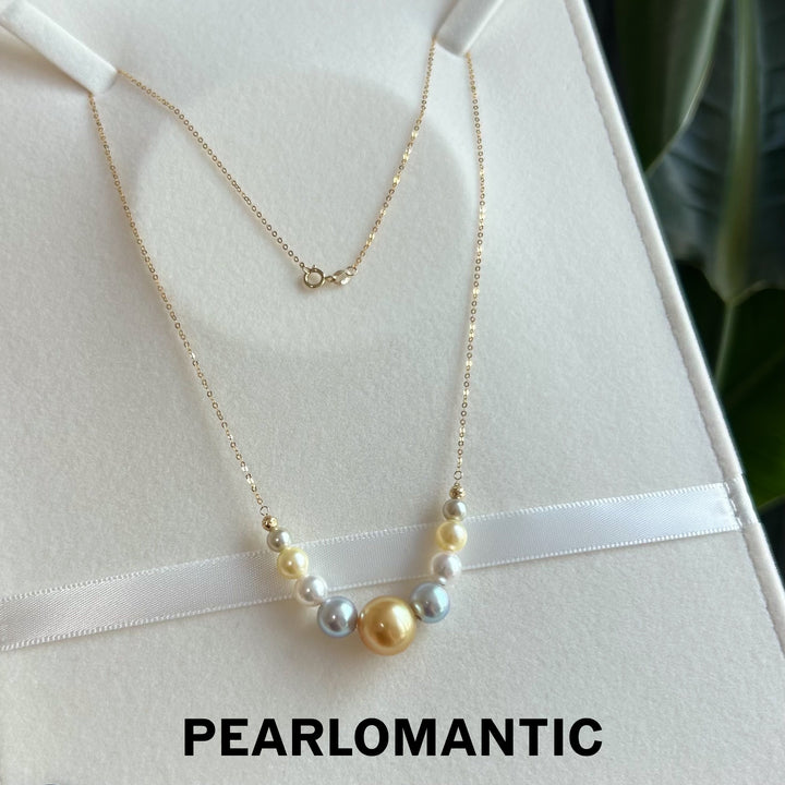 [Fine Jewelry] Akoya &amp; Golden South Sea Pearl Graduated Necklace w/ 18K Gold