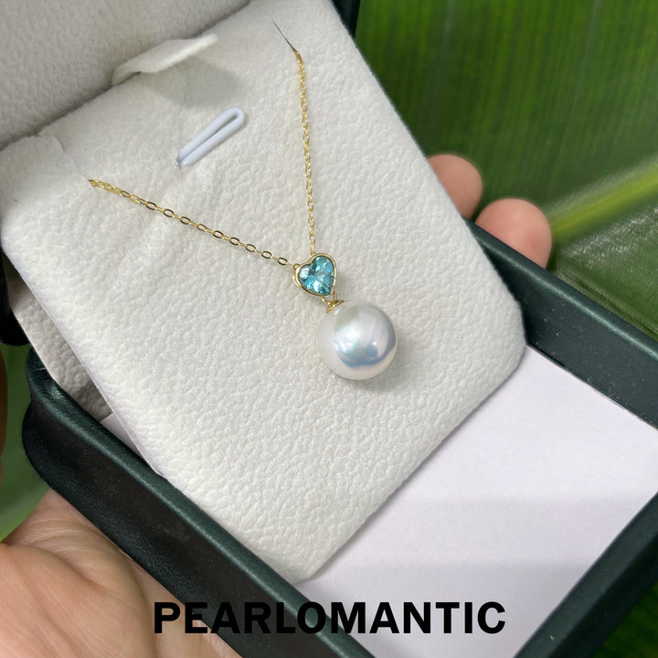 [Fine Jewelry] Freshwater Pearl 10-11mm Pendant w/ 18k Natural Color Apatite Heart Shape