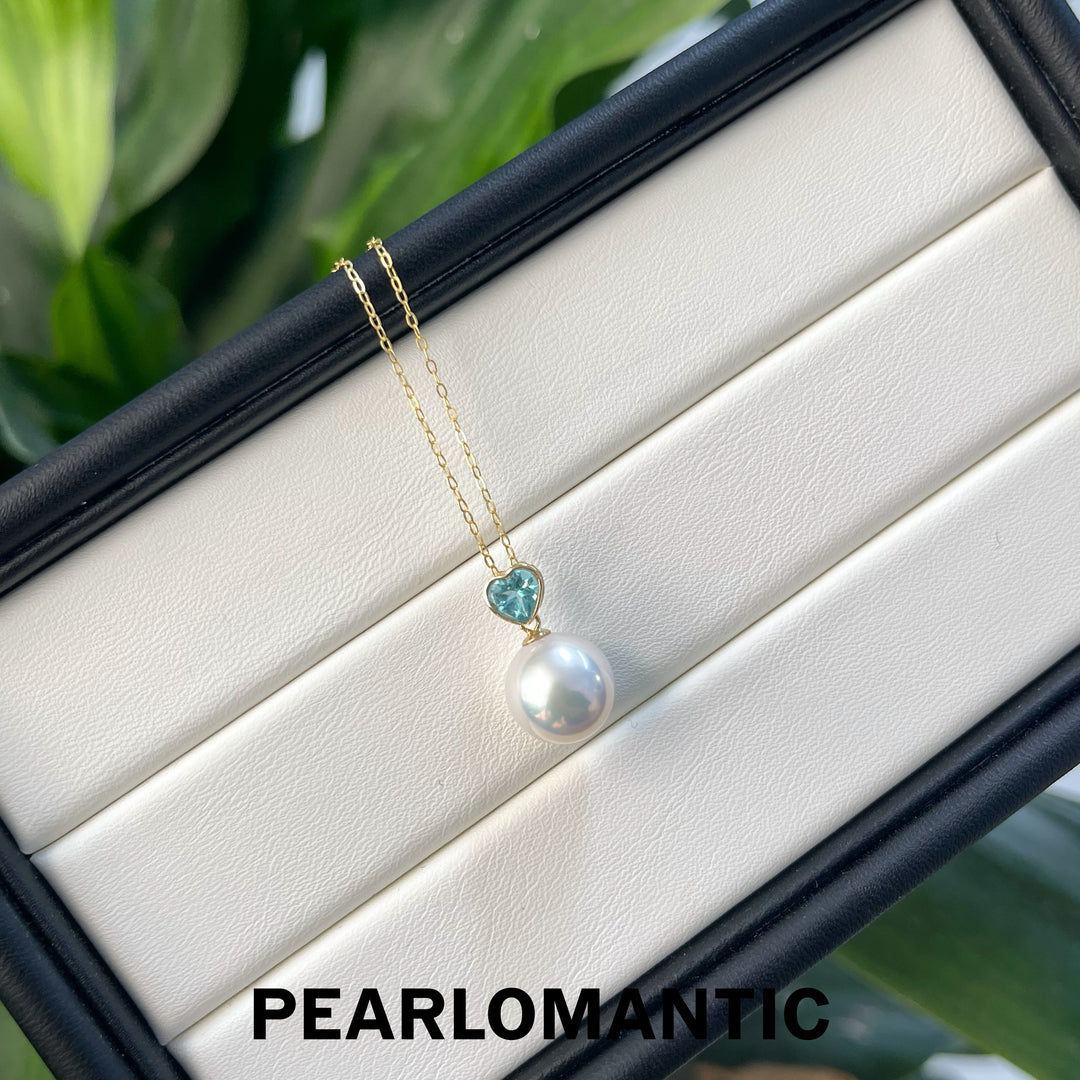 [Fine Jewelry] Freshwater Pearl 10-11mm Pendant w/ 18k Natural Color Apatite Heart Shape