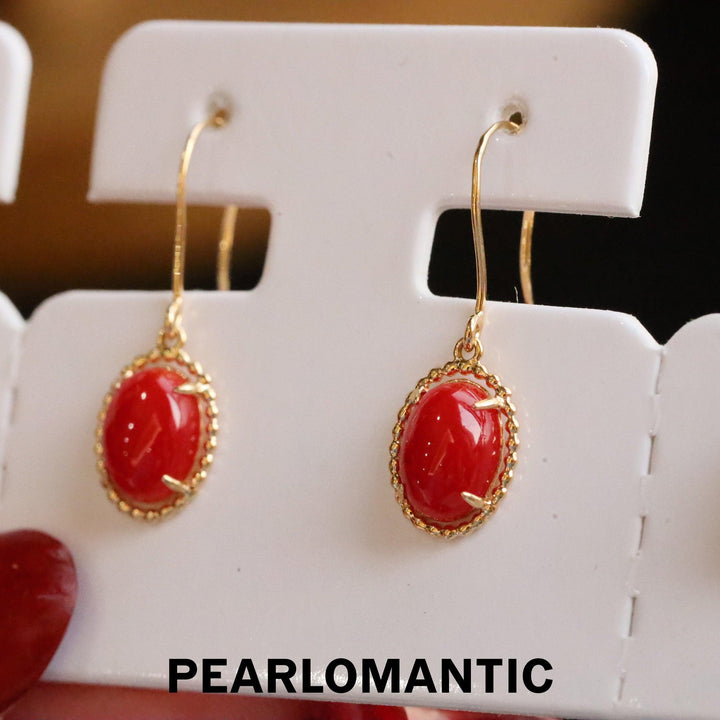 [Fine Jewelry] Japan Aka Coral 1.75ct Natural Color 18k Gold Earrings - Japan Made