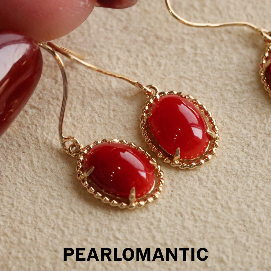 [Fine Jewelry] Japan Aka Coral 1.75ct Natural Color 18k Gold Earrings - Japan Made