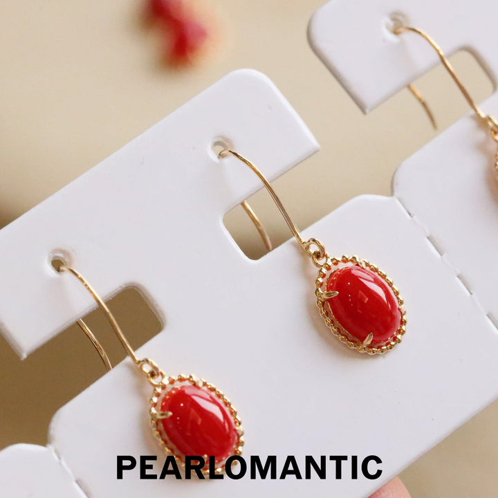 [Fine Jewelry] Japan Aka Coral 1.75ct Natural Color 18k Gold Earrings - Japan Made