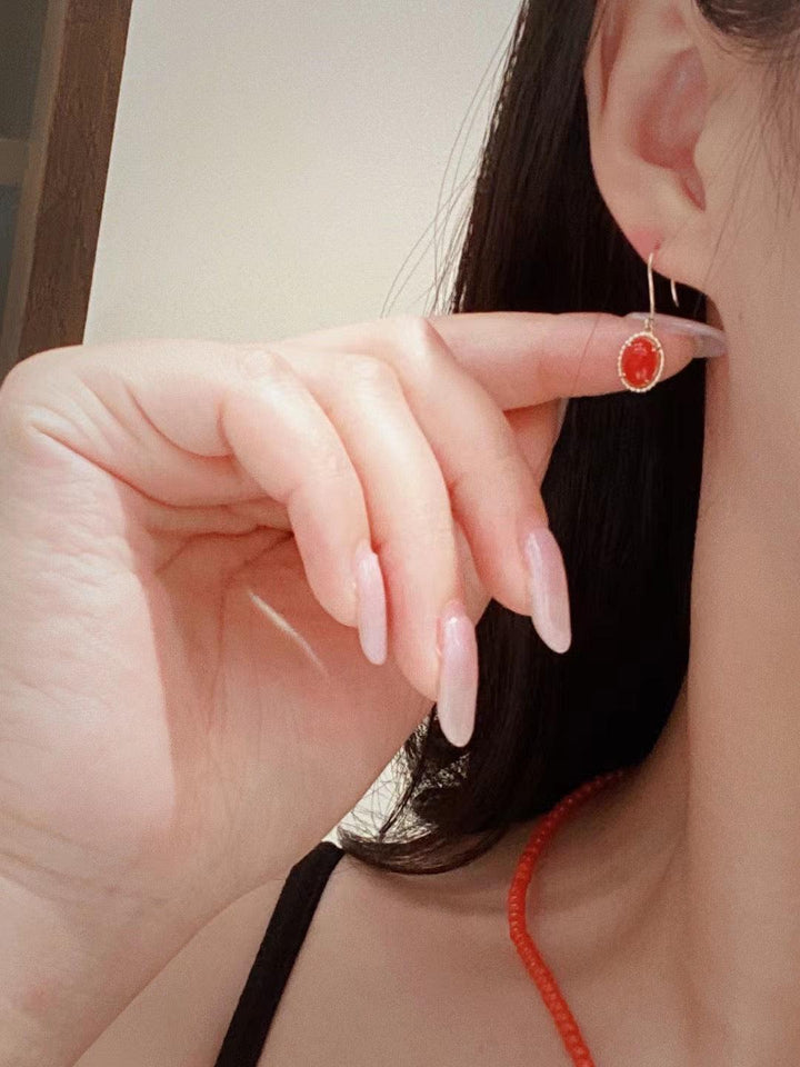 [Fine Jewelry] Japan Aka Coral 1.75ct Natural Color 18k Gold Earrings - Japan Made