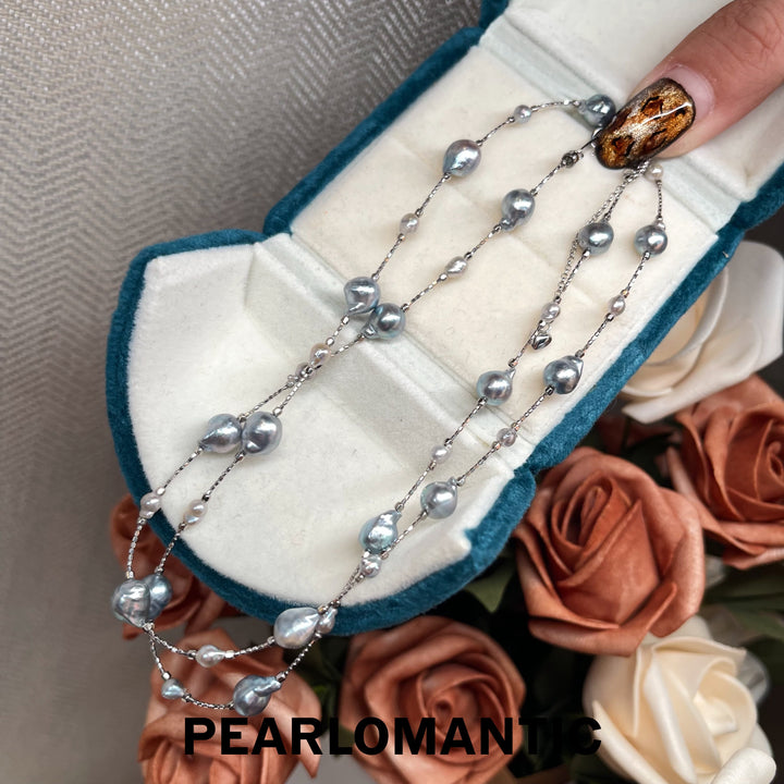 [618 Sale] Akoya Baroque Pearl Convertible Necklace Bracelet w/ S925 Silver