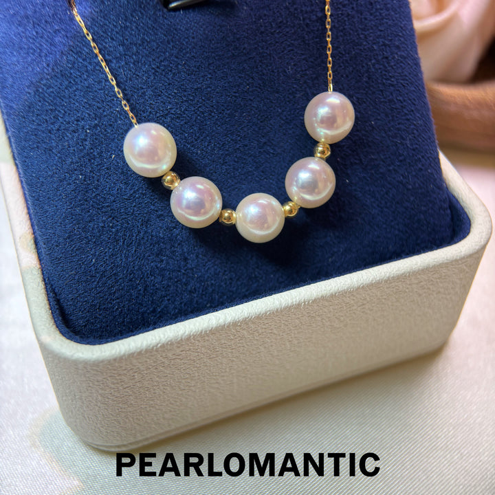[Fine Jewelry] Rosy Harmony 7.5–8mm 5A Akoya Rose Pearl 18K Gold Five-Pearl Necklace