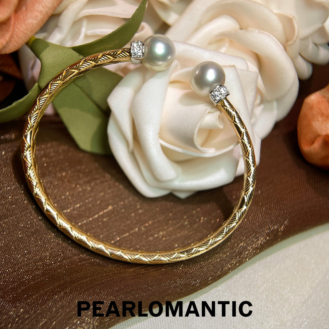 [Fine Jewelry] Golden Embrace 9–10mm 4A+ Australian White South Sea Pearl Italian S925 Bangle