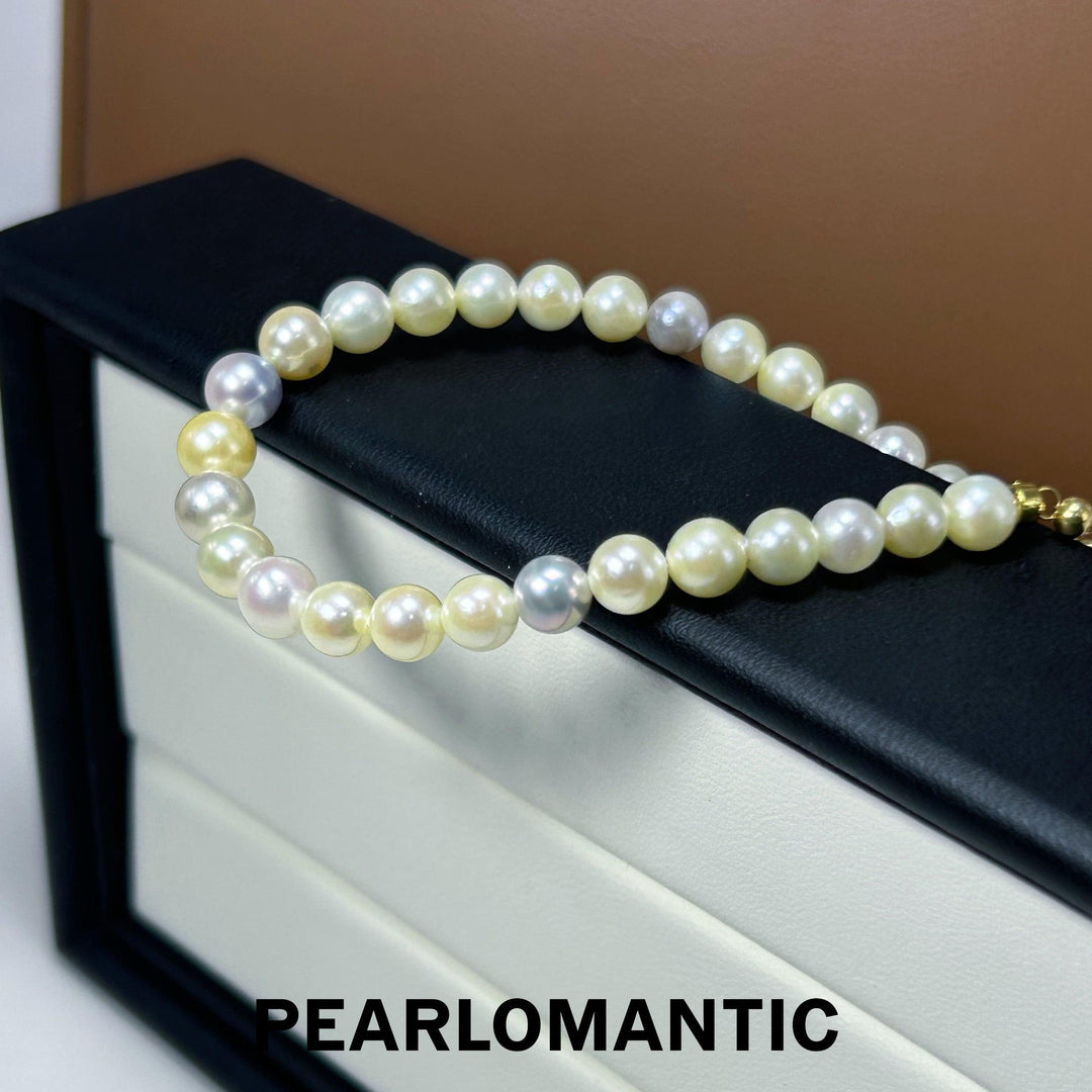 [Fine Jewelry] Akoya 4.5-5.5mm Pearl Natural Multi-Color Bracelet w/ 18k Gold Adjustable
