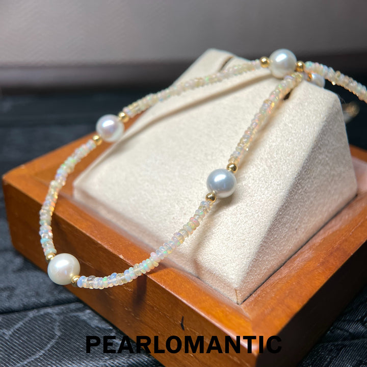 [618 Sale] Opal &amp; Silver Blue Pearl Necklace Bracelet Set