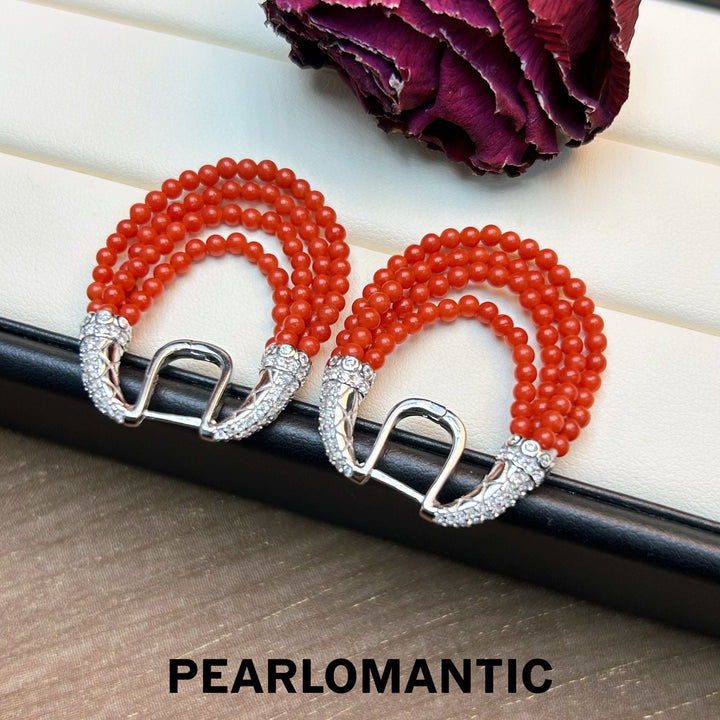 [Designer's Choice] Italian Natural Coral 2-2.5mm Round Multi-layer Earrings w/ S925