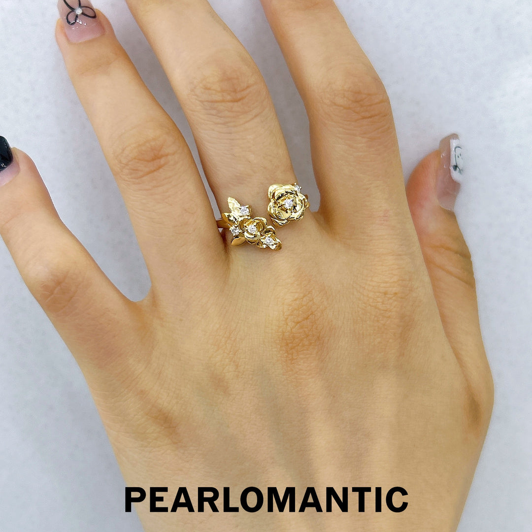 [618 Sale] 18k Gold Camellia Design Diamond Rings All sizes available