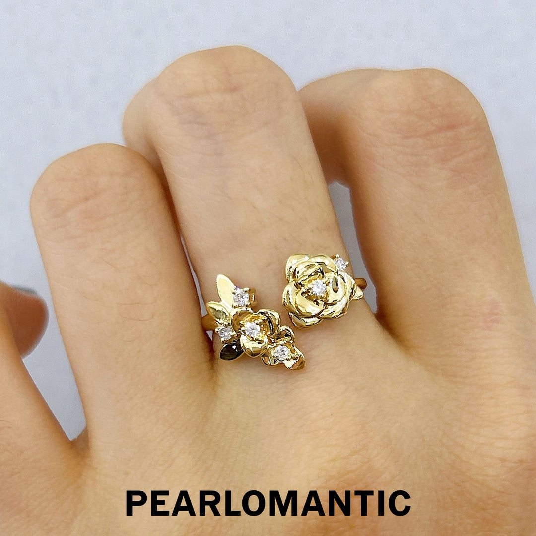 [618 Sale] 18k Gold Camellia Design Diamond Rings All sizes available