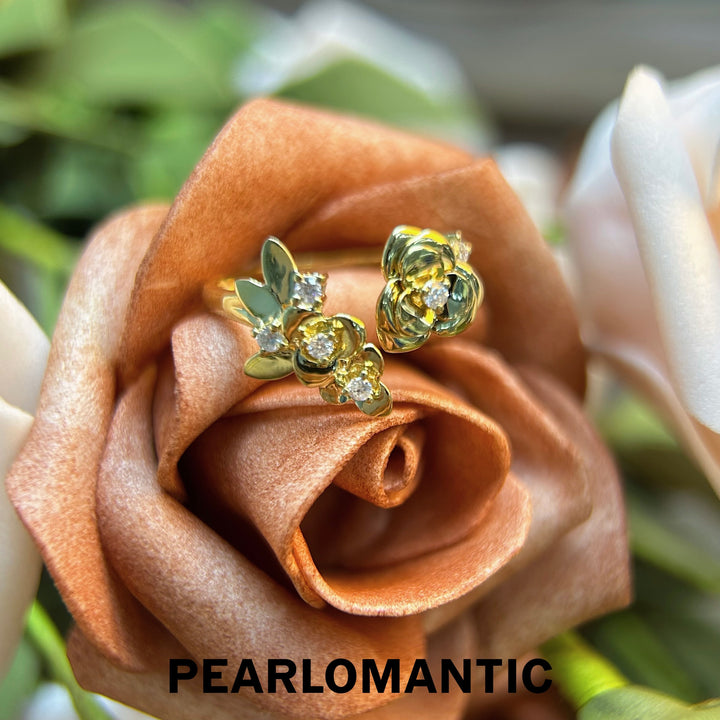 [618 Sale] 18k Gold Camellia Design Diamond Rings All sizes available