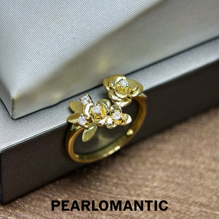 [618 Sale] 18k Gold Camellia Design Diamond Rings All sizes available