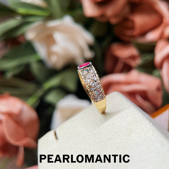 [Fine Jewelry] 18k Gold & Ruby & Diamonds Timeless Openwork Wide Ring