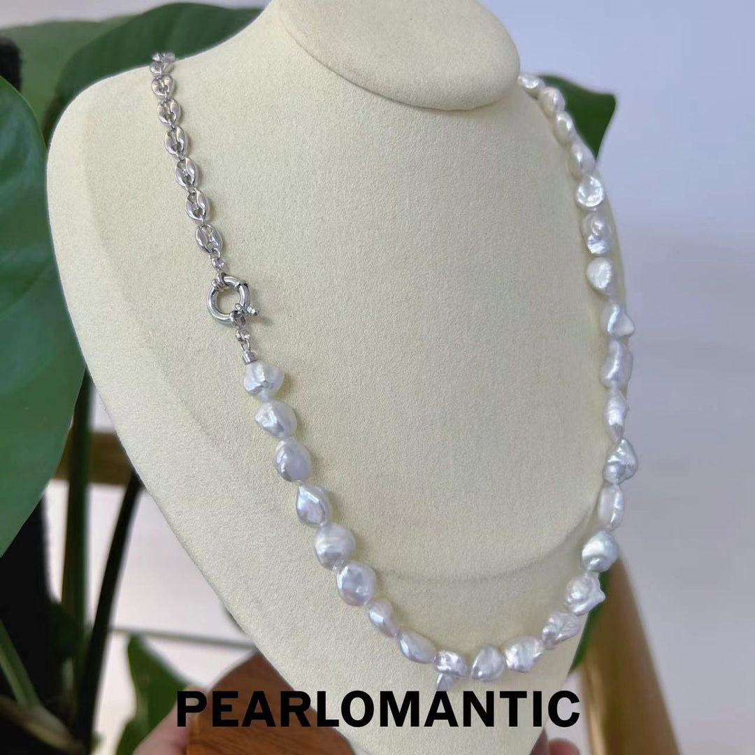 [Designer's Choice]  Freshwater Keshi 7-9mm Pearl Rare Silver Color Overtone Necklace