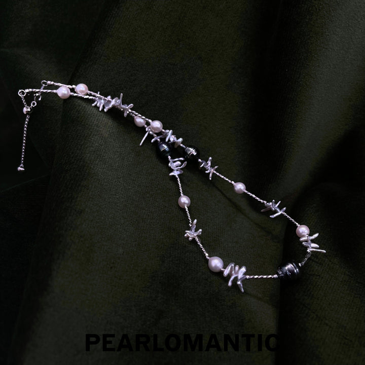 [Designer's Choice] Akoya + Australian Keshi Pearl + Tahitian Baroque Pearl Necklace w/ S925