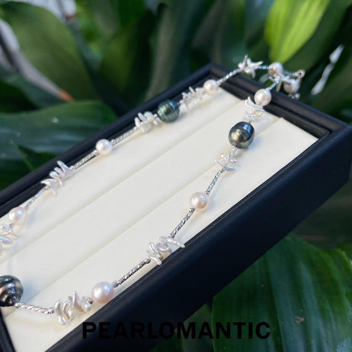 [Designer's Choice] Akoya + Australian Keshi Pearl + Tahitian Baroque Pearl Necklace w/ S925