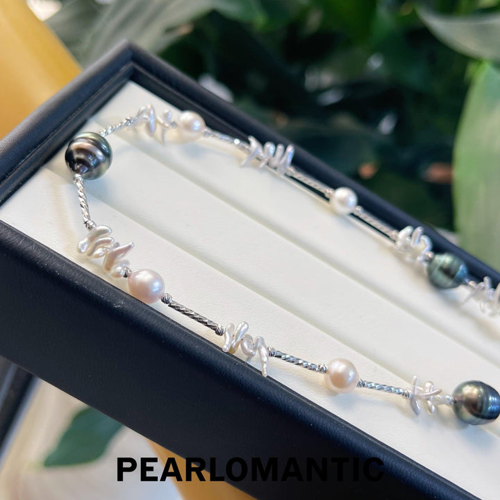 [Designer's Choice] Akoya + Australian Keshi Pearl + Tahitian Baroque Pearl Necklace w/ S925