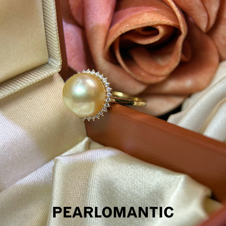 [618 Sale] 8.5-9mm Golden South Sea Pearl Sunflower Halo Ring in 18K Gold