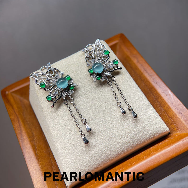 [Designer's Choice] S925 Silver & Jade Azure Butterfly Jade Dangle Earrings
