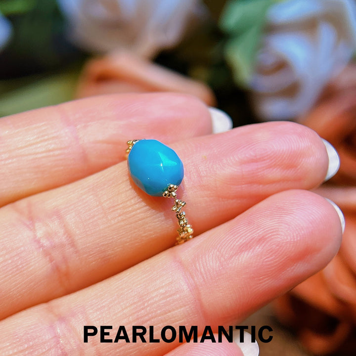 [Fine Jewelry] 18k Gold & Starlet Accent Blue Turquoise Adjustable Gold Ring