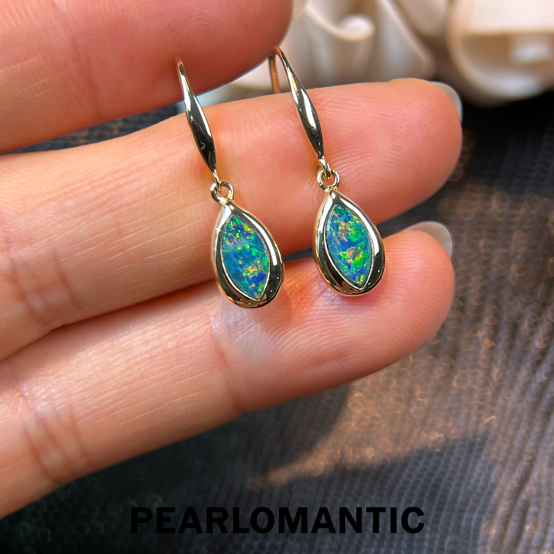 [Fine Jewelry] 14k Gold Australian Opal Pearl Shape Deep Sea Echo Earrings