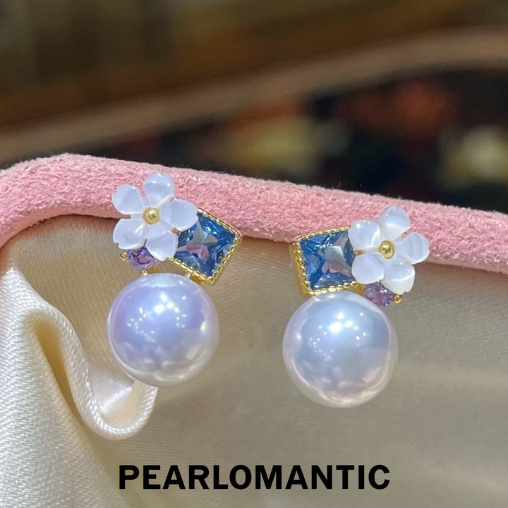 [Designer’s Choice] Blue Blossom Freshwater Pearl &amp; Akoya Madama Stud Earrings