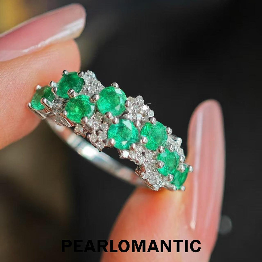 [Fine Jewelry] 18k Gold & Emerald & Diamonds U.S 6 Size Cascade Ring