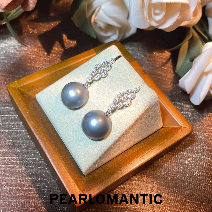 [Qixi Festival] S925 Silver & Mabe Pearl 14-15mm Silver Blue Elegance Earrings