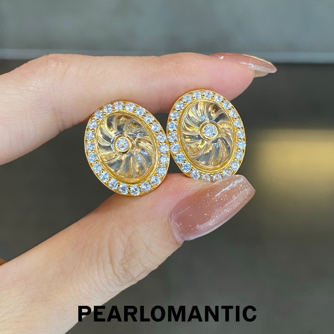 [Designer’s Choice] Golden Spiral S925 Gold-Plated White Quartz &amp; Zirconia Stud Earrings