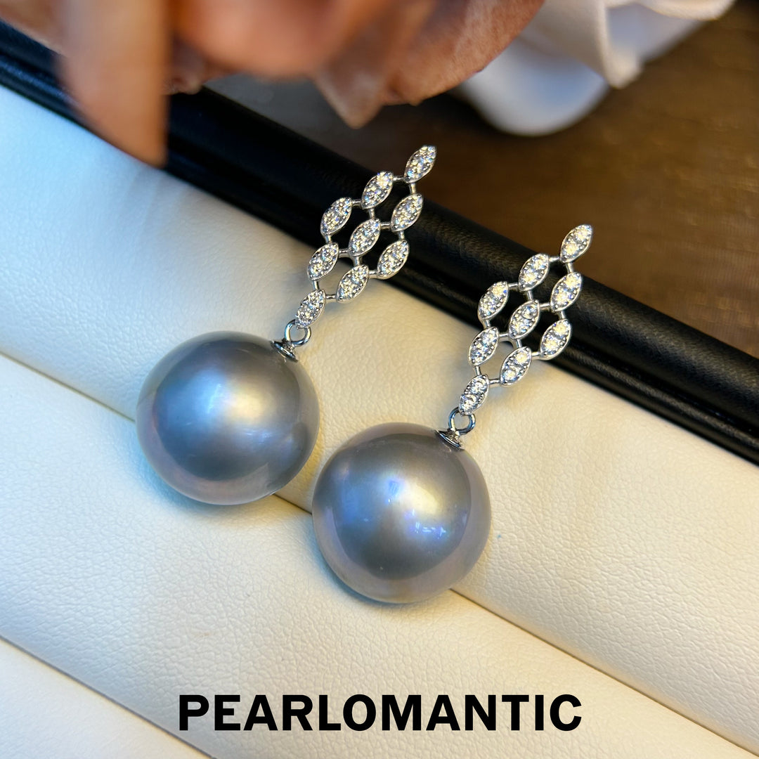 [Qixi Festival] S925 Silver & Mabe Pearl 14-15mm Silver Blue Elegance Earrings