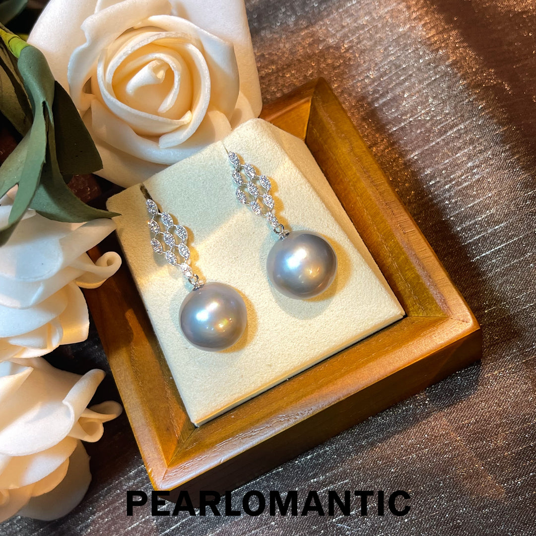 [Qixi Festival] S925 Silver & Mabe Pearl 14-15mm Silver Blue Elegance Earrings