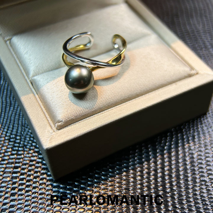 [Designer's Choice] Tahitian Black Pearl Twist & Glow Bi-Color S925 Silver Ring