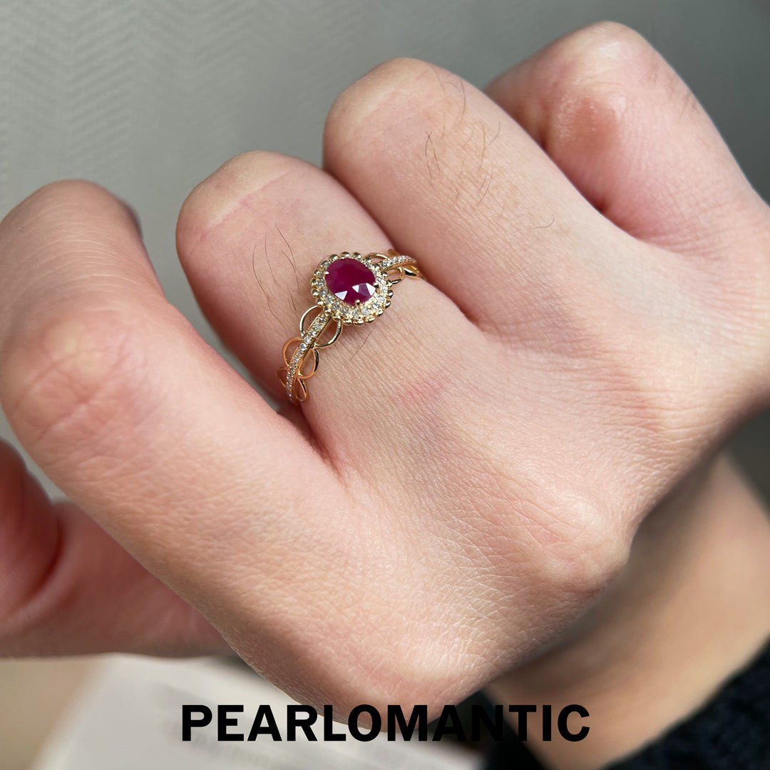 [Fine Jewelry] 18k Gold & Ruby & Diamonds Ring Size US 6 Halo Rings