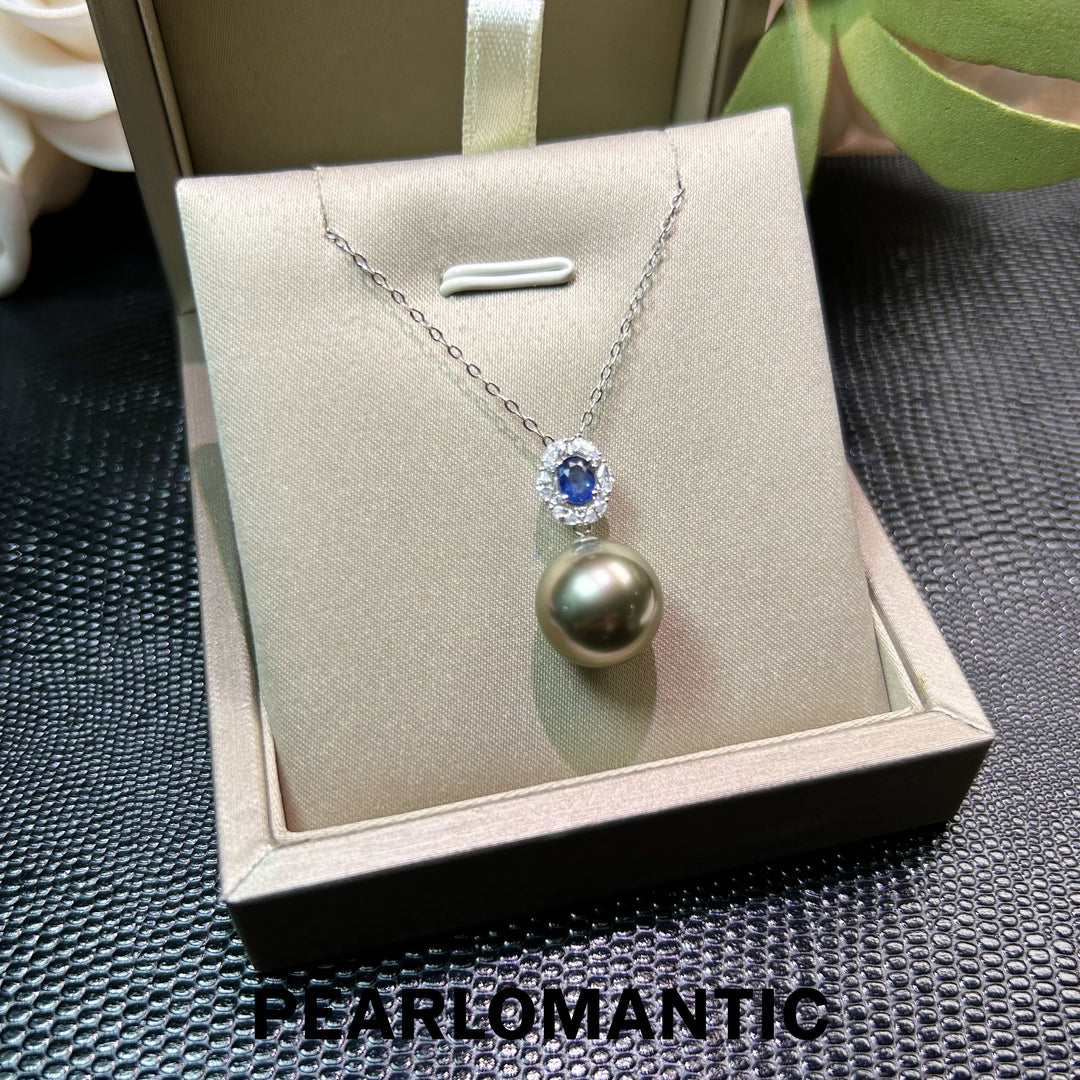 [Spring Sale] Mystic Galaxy Radiant 12.2mm Rare Color Black Pearl Necklace w/ Sapphire