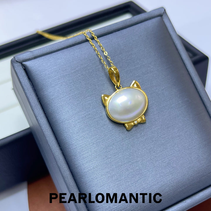 [Designer's Choice] Saltwater Mabe Pearl 10*14mm White Kitten Set w/ S925 Silver