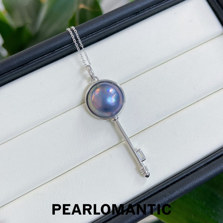 [Designer's Choice] Saltwater Mabe Pearl 14-15mm Blue Key Pendant w/ S925 Silver