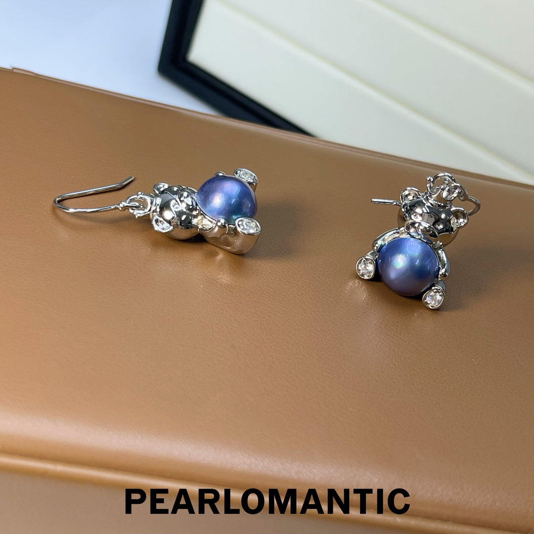 [Designer's Choice] Saltwater Mabe Pearl 11-12mm Blue Bear Ear Hooks w/ S925 Silver
