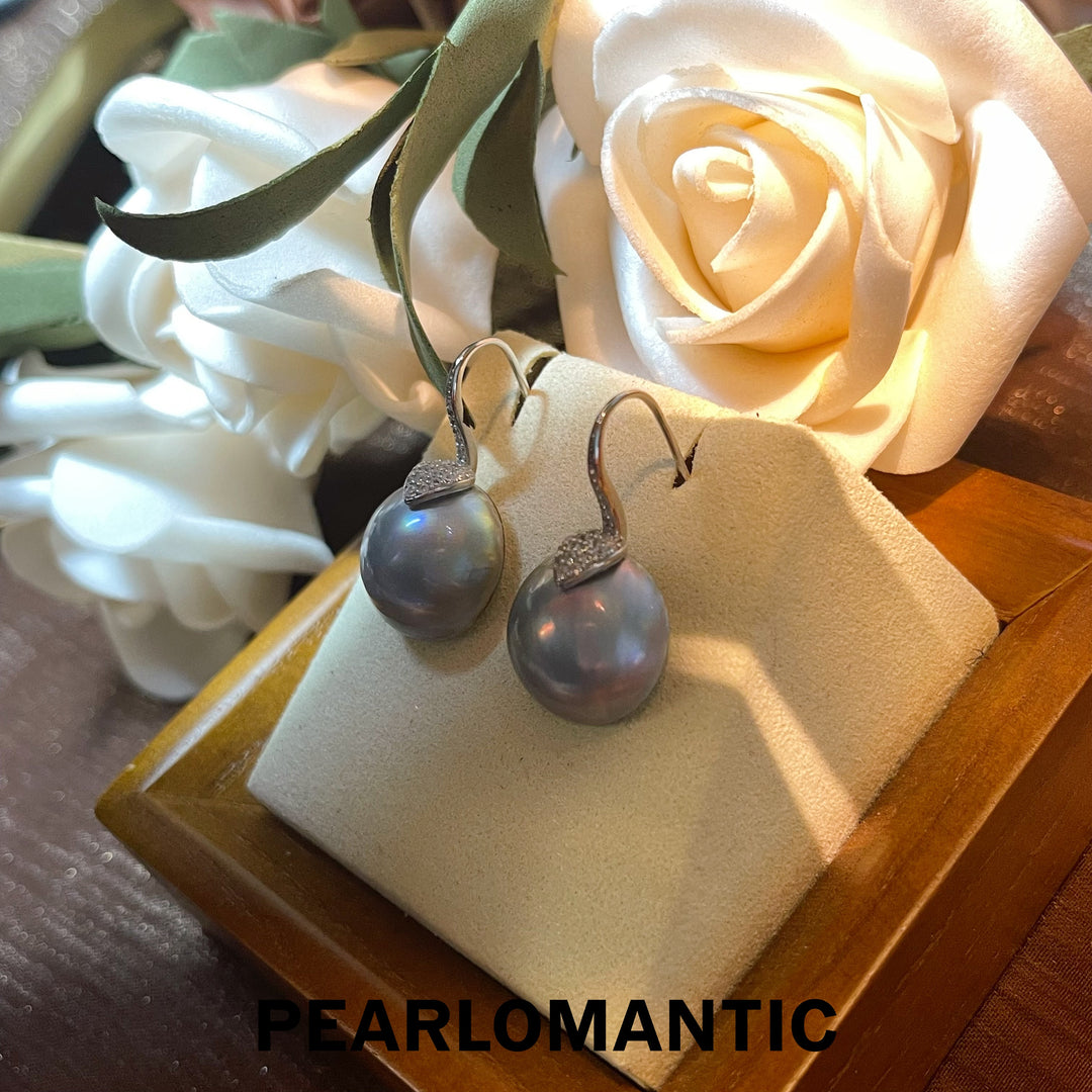 [Qixi Festival] S925 Silver & Mabe Pearl 14-15mm Silver Blue High-Heel Earrings